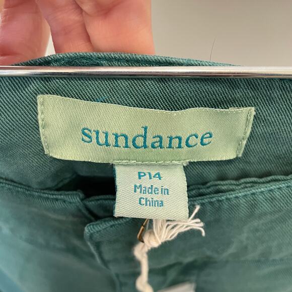Sundance Pleated Wide Leg Pants Green Lyocell High Rise NWT 14P - Picture 3 of 5